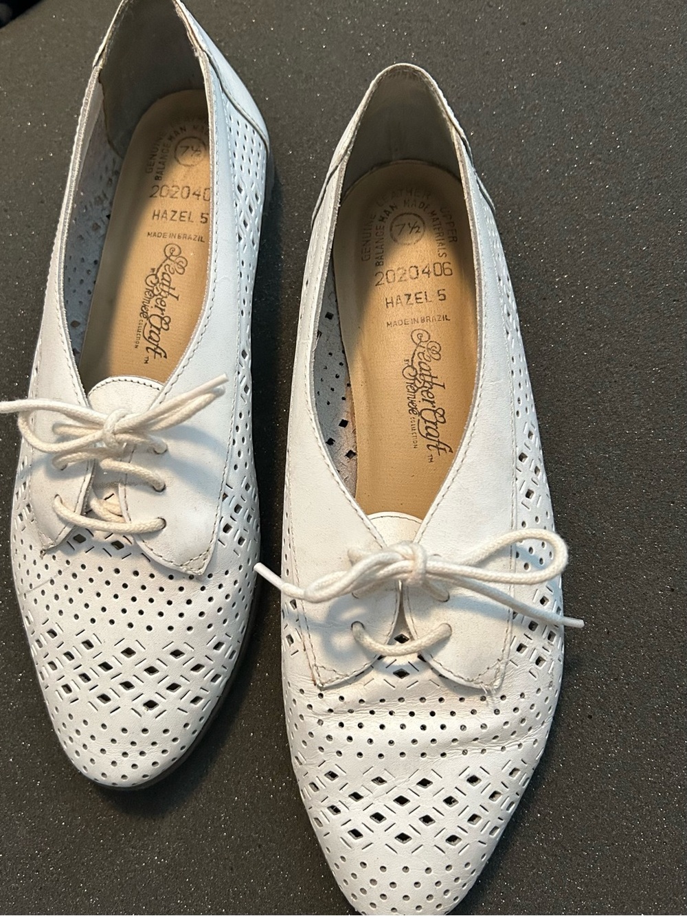 Leather Craft Premiere Collection White Perforated Lace-Up Flats with Bow